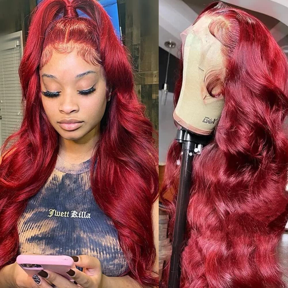 Zgwg Unisex Red Human Hair Lace Front Wigs Body Wave 12A Unprocessed Brazilian 99J Burgundy Wigs Human Hair 13X6 Hd Lace Frontal Wig 180% Density Pre Plucked Natu
