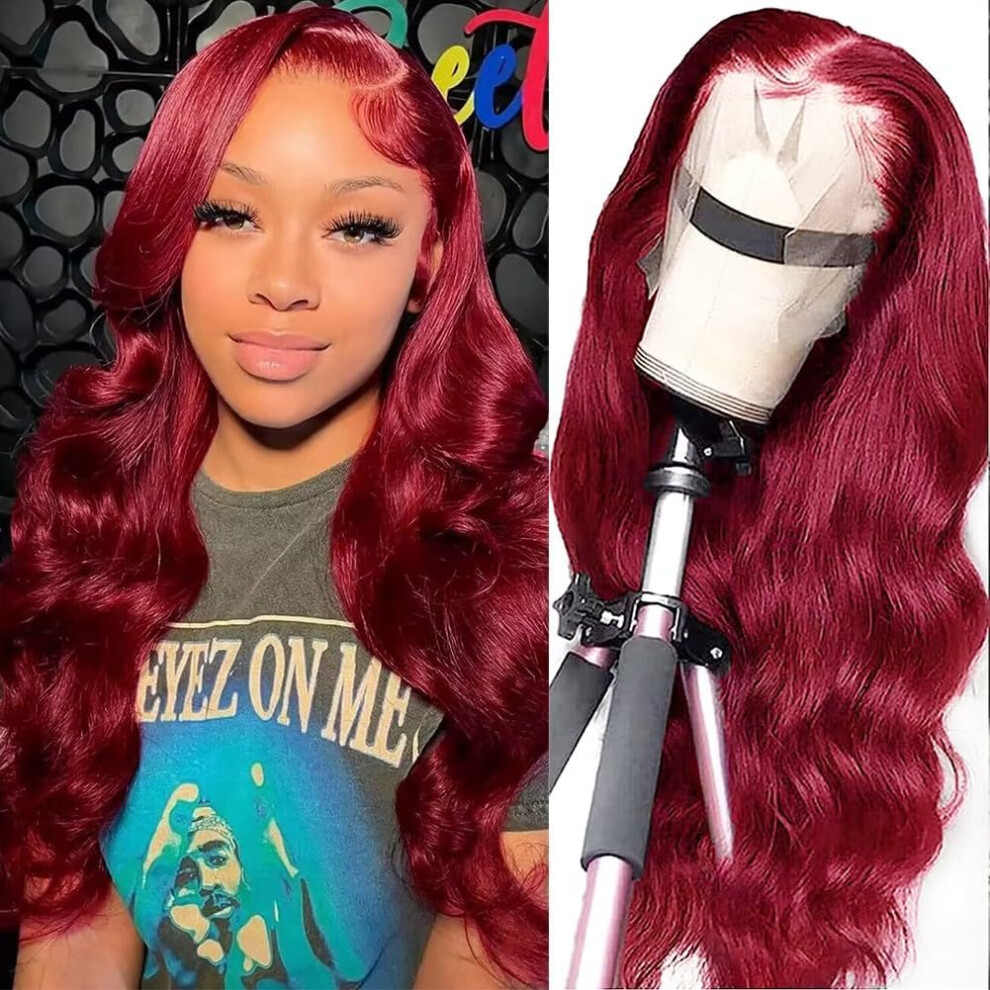 Zgwg Unisex Red Frontal Wigs Human Hair 180% Density 13X6 Hd Body Wave Lace Front Wigs Human Hair 100% Unprocessed Brazilian Hair Pre Plucked Hairline With B