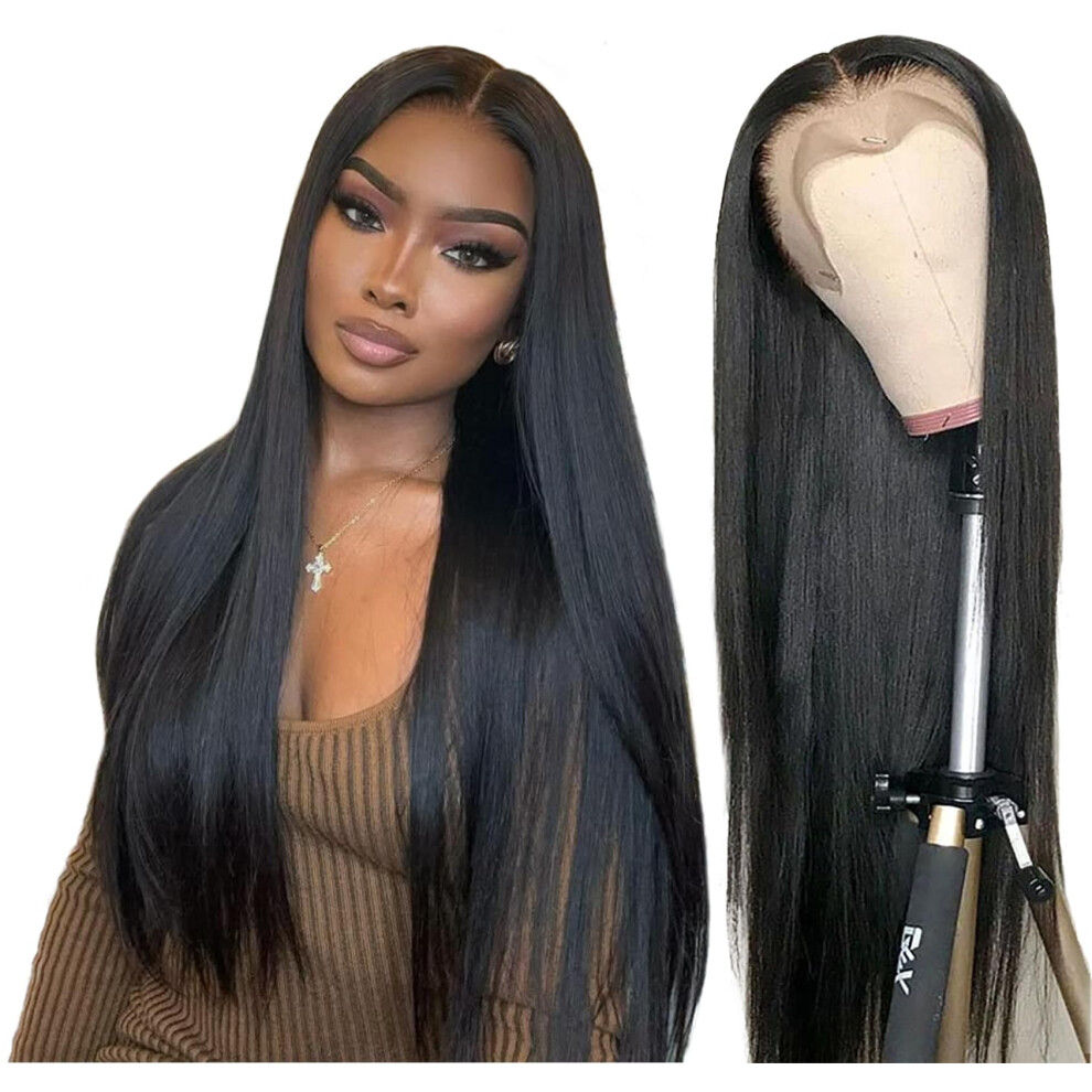 Origen Unisex Black Straight Human Hair Wig 13X6 Lace Front Wigs For Women 180% Density Glueless Hd Lace Frontal Wig Pre Plucked With Baby Hair Natural