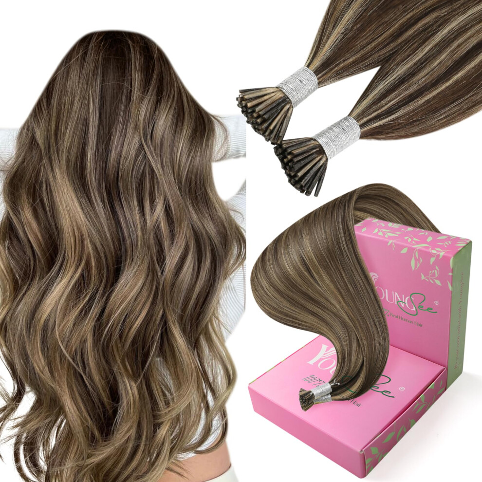 Youngsee Unisex Brown I Tip Hair Extensions Human Hair Highlight Itips Hair Extensions Human Hair Dark With Blonde Highlight Tip Hair Extension 20 Inch