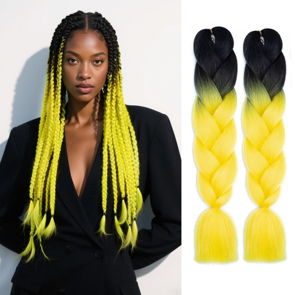 Shuohan 6 Packs Ombre Jumbo Braiding Hair Extensions 24 Inch High Temperature Synthetic Fiber Hair Extensions For Box Braids Braiding Hair (Black To Y