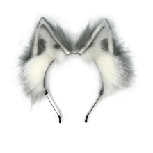CoFoWo Cat Fox Wolf Ears Headband,Furry Ears, Wolf Ears Cosplay Costume, Halloween Christmas Animal Cosplay (Grey White)