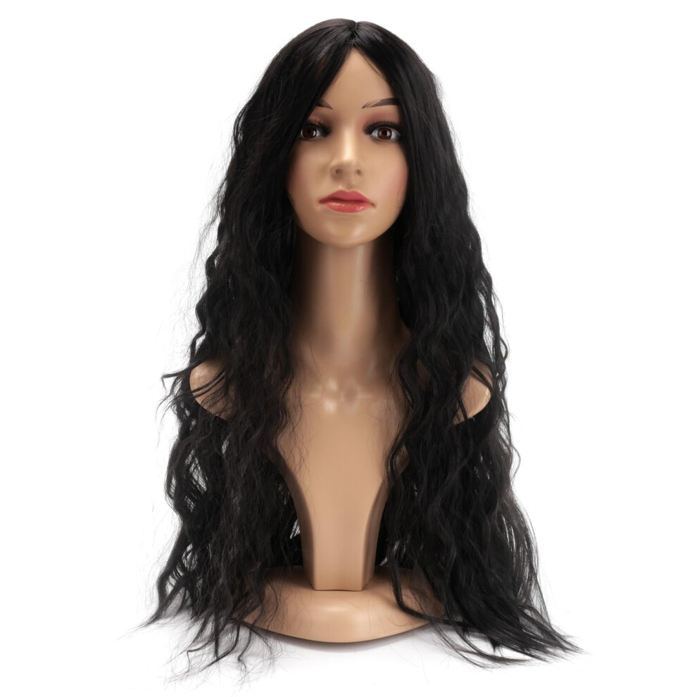 Leuik Unisex Black Synthetic Curly Wig|Deep Wave Frontal Wig|Wigs For Women&White Women ( Water Wave)