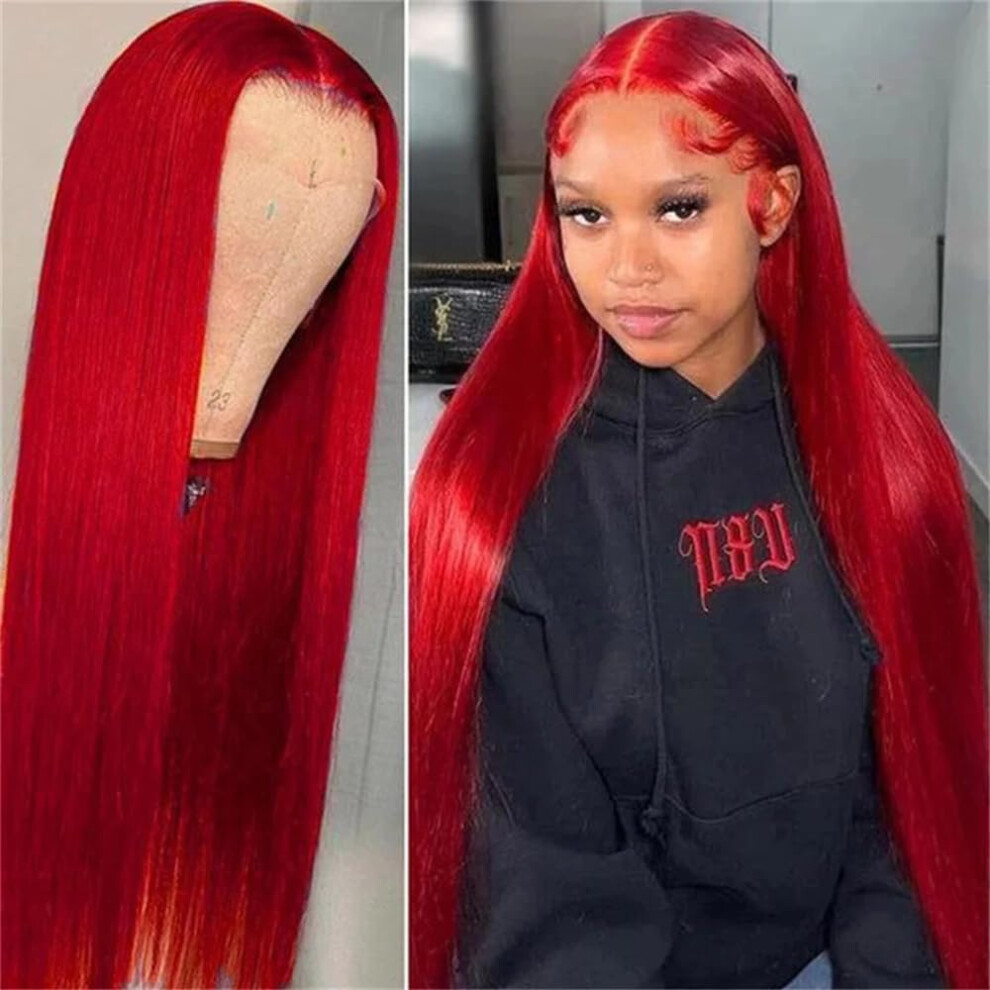 Origen Red Lace Front Wigs With Baby Hair For Black Women Human Hair Pre Plucked Straight Colored 13X4 Lace Frontal Glueless Wig 36 Inch 180% Density