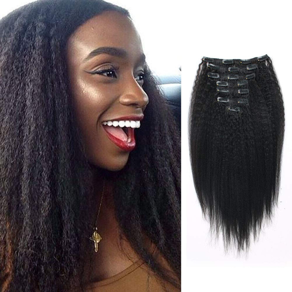 Lovrio Brazilian Clip In Human Hair Extensions Kinkys Straight Hair Double Weft Big Thick Real Remy Hair For Black Women 7 Pieces 120G With 17 Clips 2