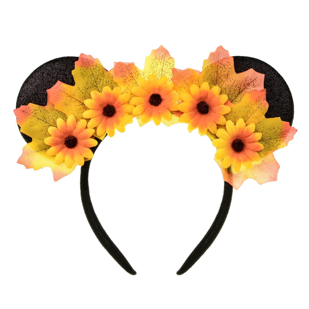 A Miaow Halloween Mouse Ears Headband Pumpkin Ghost Skull Poison Apple Hair Hoop Sparkly Bow Headpiece Costume For Women (Sunflower)