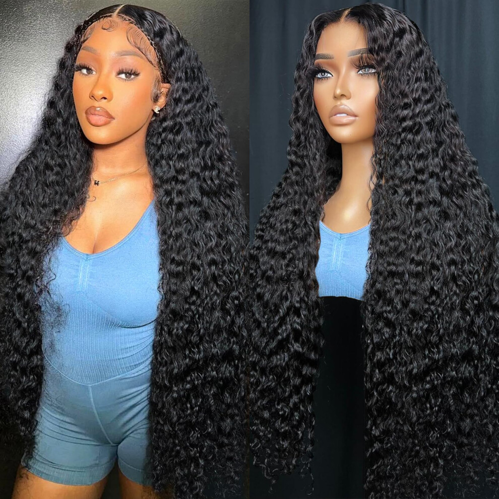 Jilho Unisex 30 Inch Water Wave Lace Front Wigs Human Hair 13X6 Hd Lace Frontal Wigs Pre Plucked Glueless Brazilian Curly Human Hair Wig 200 Density Glueless
