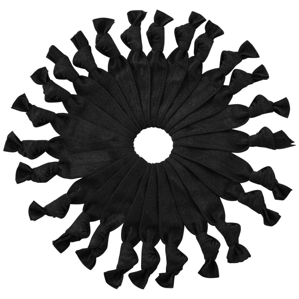 Cyndibands Black Ribbon Hair Ties - 25 Pack - No Damage Elastic Ribbon Less Crease Ponytail Holders