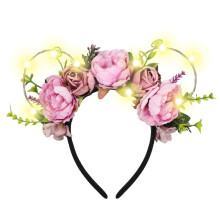 JIAHANG LED Musöron Huvudband med Blommor, Skogsfairy Kostym Utrustning för Kvinnor och Flickor