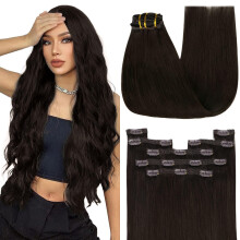 YoungSee Clip in Haarverlängerungen Braune Echthaar Clip ins Dunkelbraun