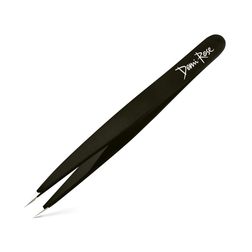 Demi Rose Pointed Tweezers - High Carbon Stainless Steel Fine Point Precision Tweezers For Ingrown Hair Removal - Perfectly Aligned Hand Filed Sharp Tweezer - N