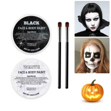 White Black Oil Face Body Paint Set, Halloween Skeleton Makeup Kit with 2 Brushes, Professional Black and White Face Painting Kit for Halloween Make U