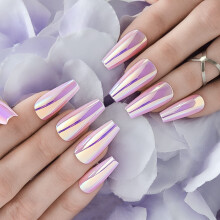 Hypnaughty 24 Pcs Uñas Postizas Chrome Coffin Medianas Largas y Pegamento Espejo Reflejante