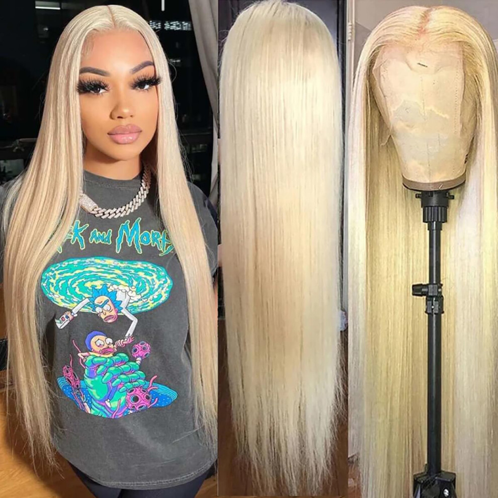 Origen Unisex Black 613 Blonde 13X6 Lace Front Human Hair Wig Pre Plucked Straight Hd Frontal Glueless Wigs With Baby Hair For Women 180% Density 32 Inch
