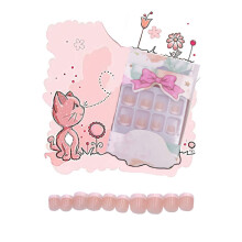 MISUD Kids Druk Nagels - Kinderen Plak Nagels met Witte Franse Tip, Acryl Kort Ontwerp 24 stuks