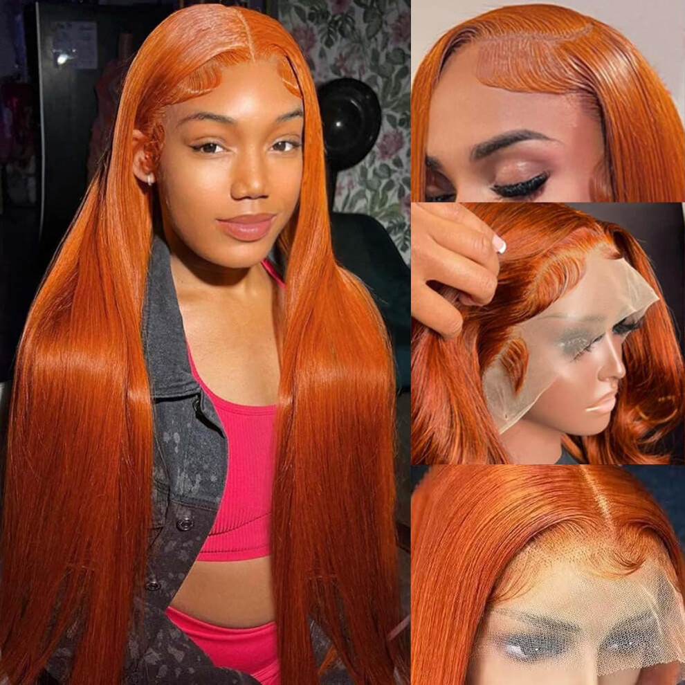 Panda Angel Ginger Lace Front Wig Human Hair 13X4 Straight Ginger Orange Lace Frontal Wig Hd Transparent Glueless Human Wigs Pre Plucked 350# Colored