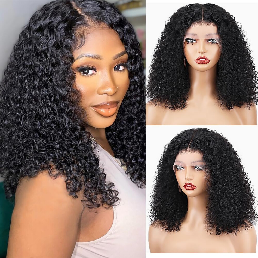 Firieya Curly Bob Wig Human Hair 220 Density 13X4 Hd Lace Front Wigs Human Hair Pre Plucked Deep Curly Glueless Short Bob Wigs For Women Natural Black