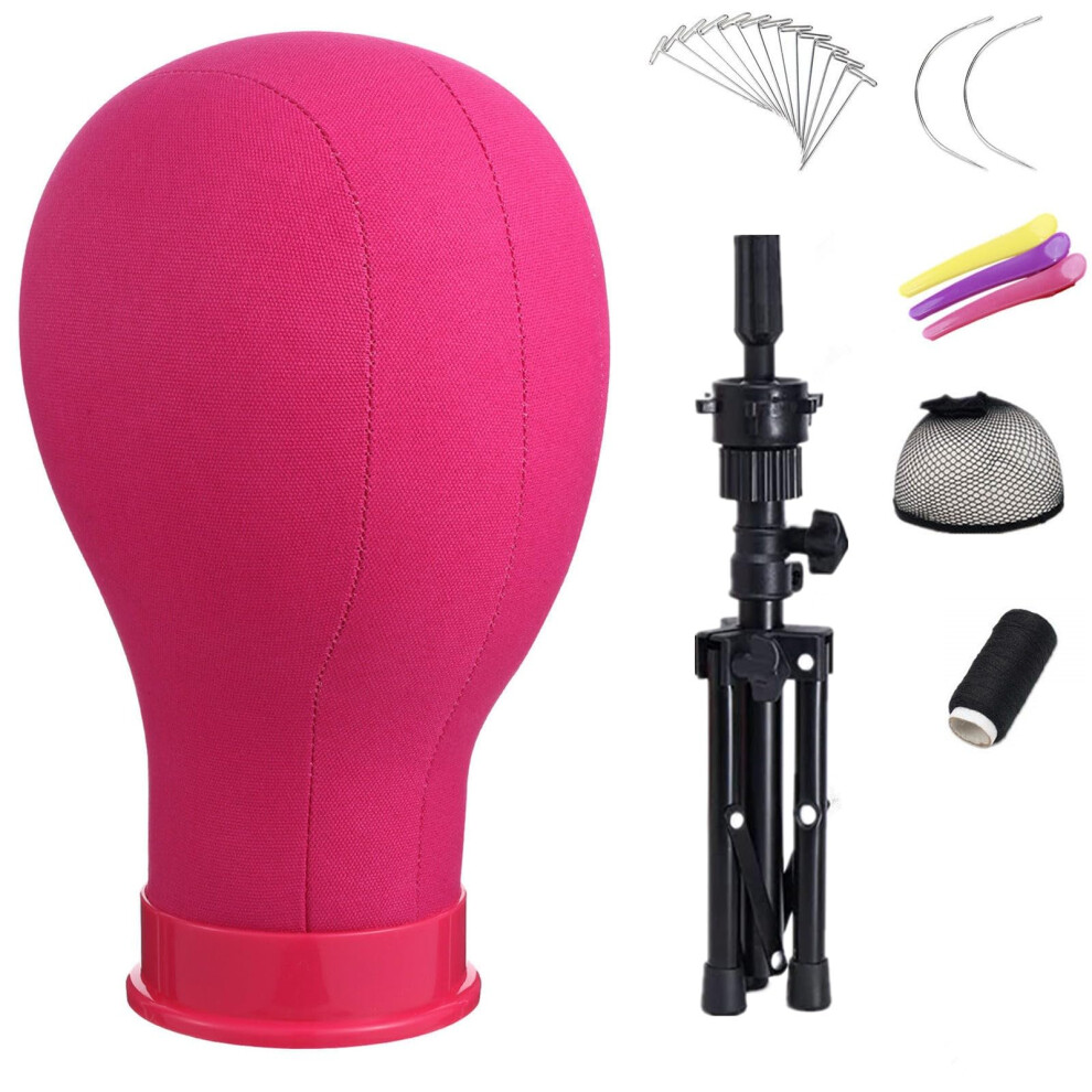 Lucicass Unisex Wig Head 22 Inch Canvas Block Head Wig Stand With Mannequin Head For Wigs Making Display(22Inch, Rose)