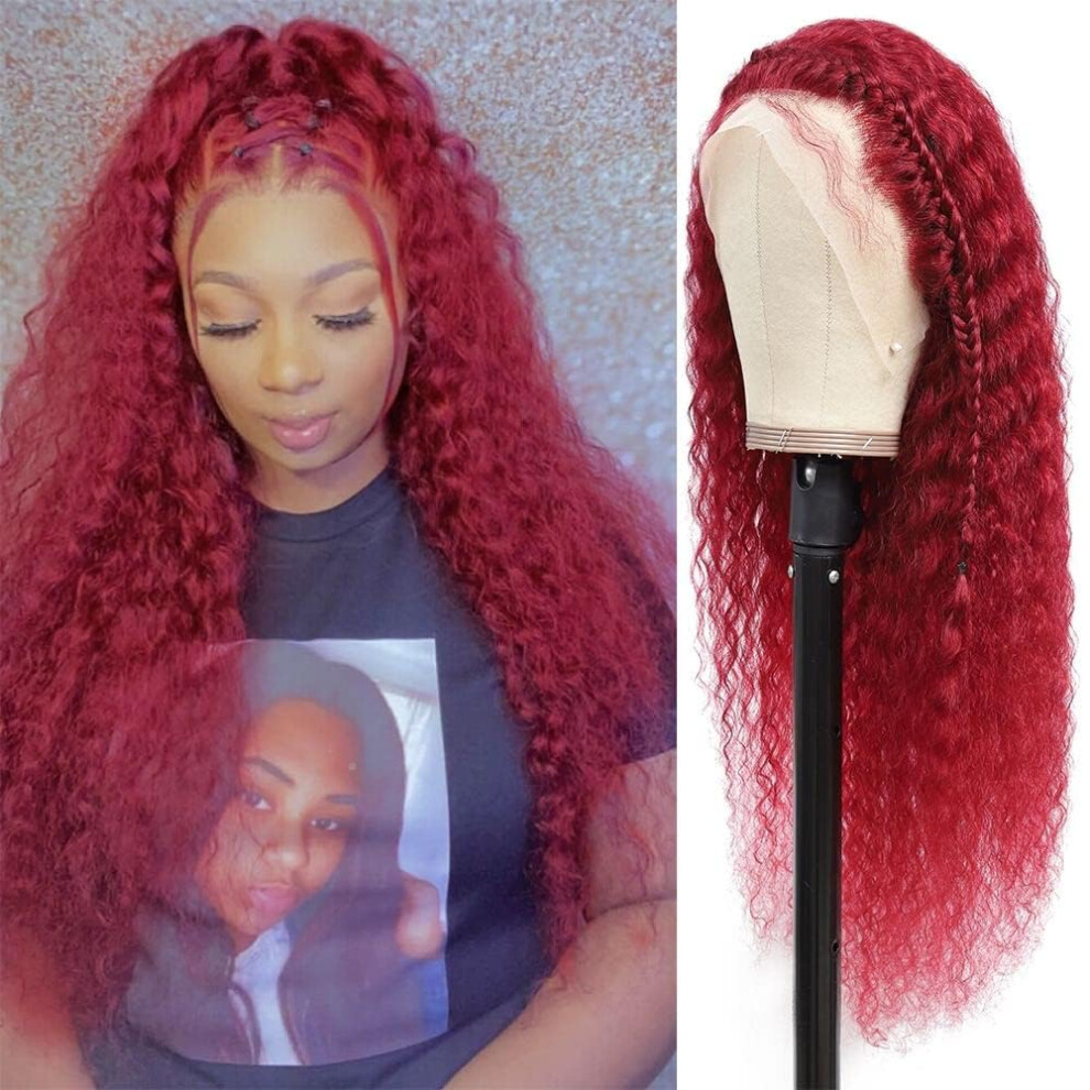 Zgwg 13X6 99J Burgundy Lace Front Wigs Human Hair 180% Density Deep Wave Hd Transparent Frontal Wig Pre Plucked Natural Hairline With Baby Hair 30Inch