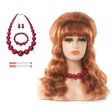 abouder Schmuckset+Peg Bundy Perücke 80er 70er Damen Rötlich Braune Bouffant Frisur für Vintage Kostüm