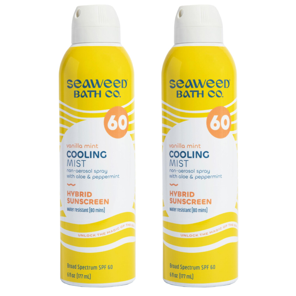 The Seaweed Bath Co. Seaweed Bath Co. Cooling Mist Spf 60 Sport Broad Spectrum Hybrid Sunscreen Spray, 6 Ounce (Pack Of 2), Sustainably Harvested Seaweed, Aloe, Peppermint
