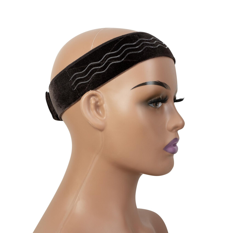 Coloryoung Unisex Brown Wig Grip Band Flexible Velvet Scarf Adjustable Comfort Band Headband Wig Comfort Non-Slip Adjustable Fasten Wig Bands With Wavy Silicone (Dark )