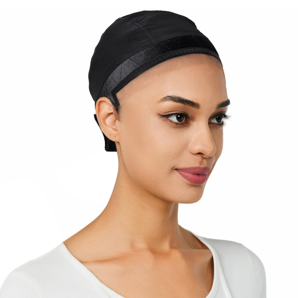 Lucicass Unisex Black Wig Cap Wig Grip Cap For Keeping Wigs In Place Non Slip Wig Cap With Velvet Wig Grip Band Make Your Wig Be Glueless Wig Caps For Women (, L)