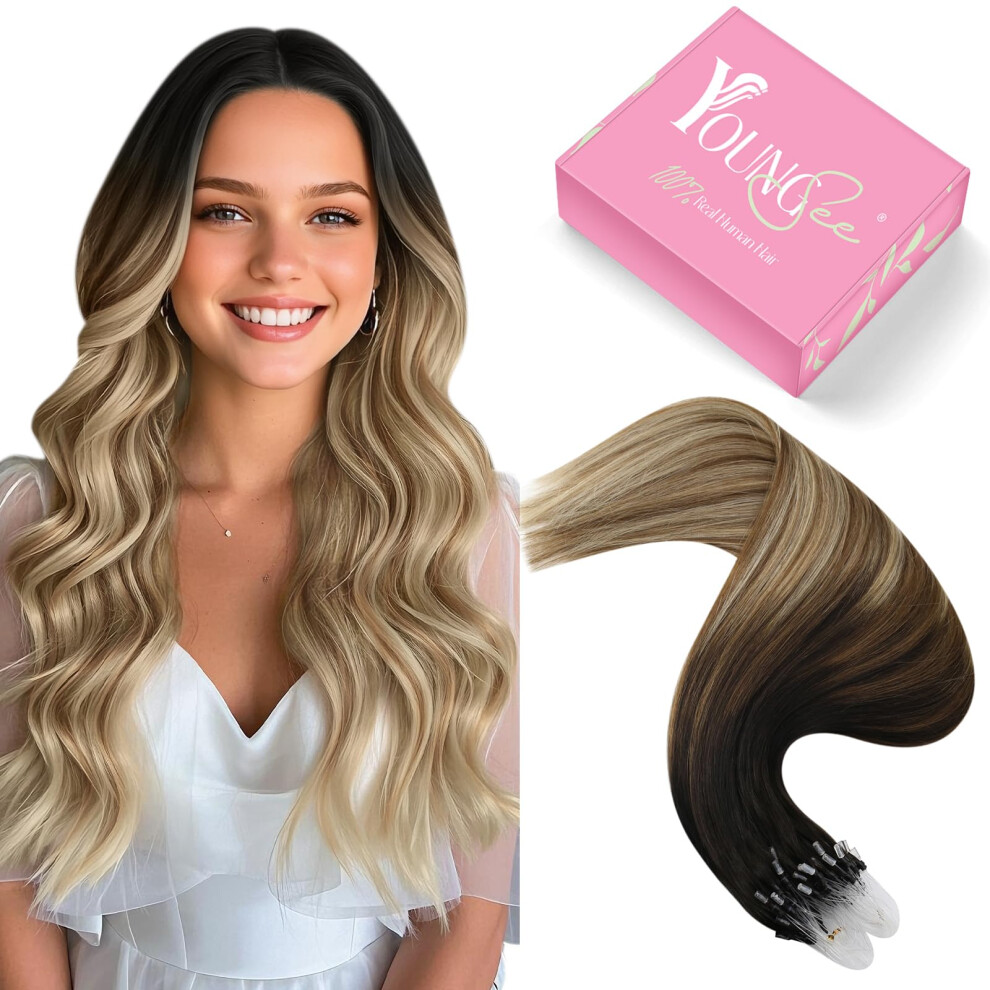 Youngsee Unisex Brown Micro Link Hair Extensions Human Hair Balayage Micro Hair Extensions Human Hair Ombre Dark To Blonde Mix Bead Hair Extension Real