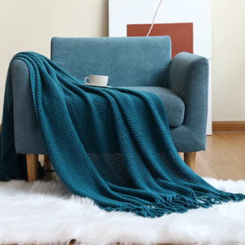 HTHJSCO Knitted Sofa Blanket Solid Color 150x200cm 1