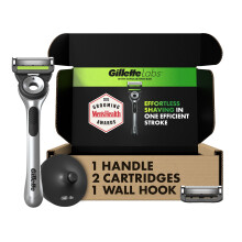 Gillette Labs avec Barre Exfoliante - Set de Rasoirs pour Hommes, 1 Crochet de Douche, 2 Recharges, Argent et Noir