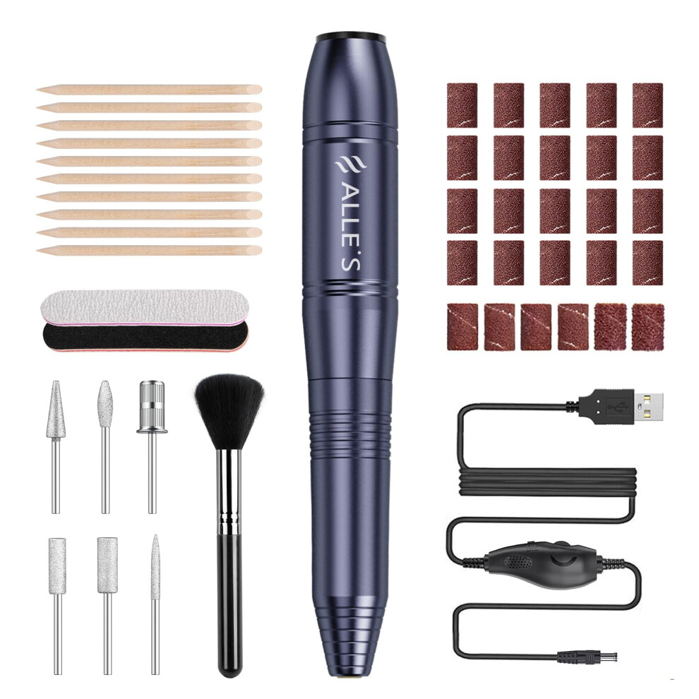 Alle's 20000Rpm Electric Nail Drill Compact Portable Efile Professional Manicure Pedicure Nail File Drill Kit For Acrylic, Gel Nails And Home Salon Use
