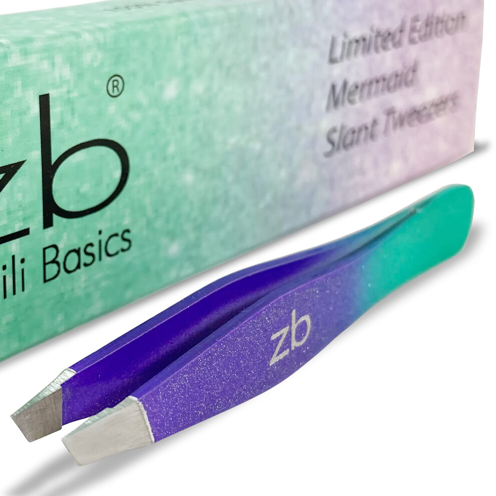 Zizzili Basics Tweezers - Limited Edition Mermaid Slant Tip - Best Tweezer For Eyebrow, Facial Hair Removal And Your Precision Needs