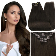 Extensiones de Pelo Clip en Marrón Oscuro 120 Gramos de Cabello Humano