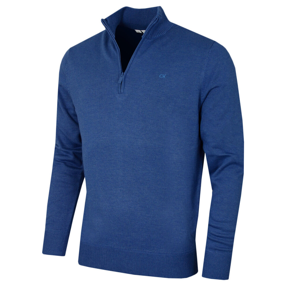 Calvin Klein (Xxxxxl, Atlantic ) Mens 2026 Campus 1/2 Zip All Season Easy Care Sweater Blue