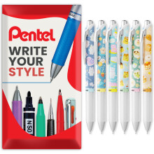 Pentel BLN75 EnerGel Retractable Rollerball Pen Kawaii Onomatopoeia Pack of 6