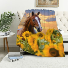 Red Horse Sunflower Throw Blanket Flannel 150200cm