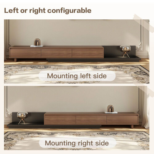 Extendable Walnut Tv Stand, 200-350cm, Dark Grey Base & 3 Drawers 2
