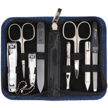 3 Swords Duitsland - 8 delige manicure pedicure set in textielcase jeans blauw - Made in Duitsland