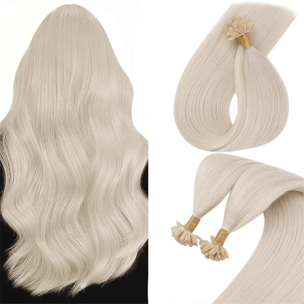 Sunny Hair U Tip Hair Extensions Human Hair Platinum Blonde U Tips Hair Extensions Natural Ktip Human Hair Extensions Short Straight Hair 14Inch 50G