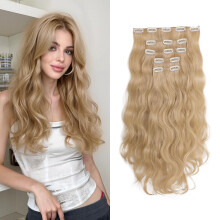 StrRid Extensiones de cabello rubio 18" onduladas, 5 piezas, sintéticas y gruesas