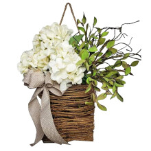 Artificial Wildflower Wreath Rattan Basket 40x25cm