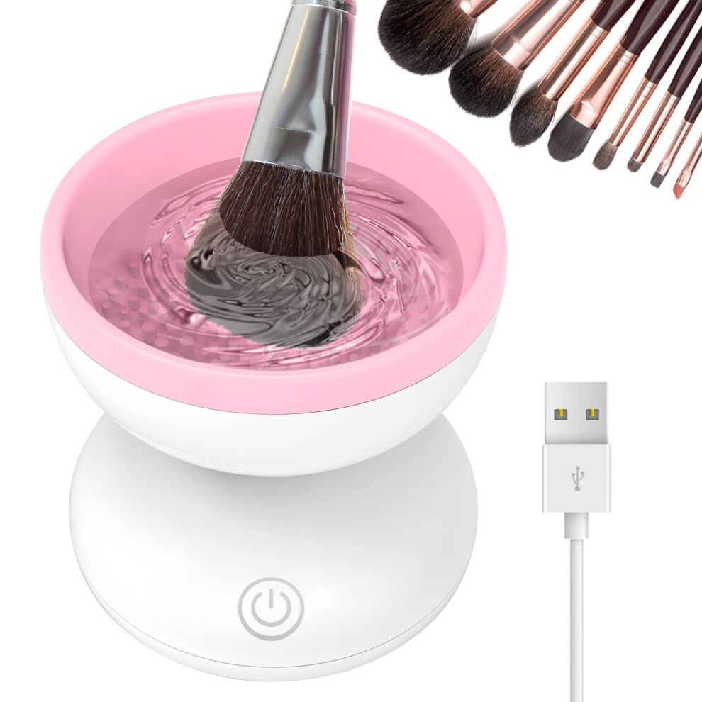 Luxiv Pink Electric Makeup Brush Cleaner, Wash Makeup Brush Cleaner Machine Fit For All Size Automatic Spinner Dryer, Beauty Blender Washer (Pink)