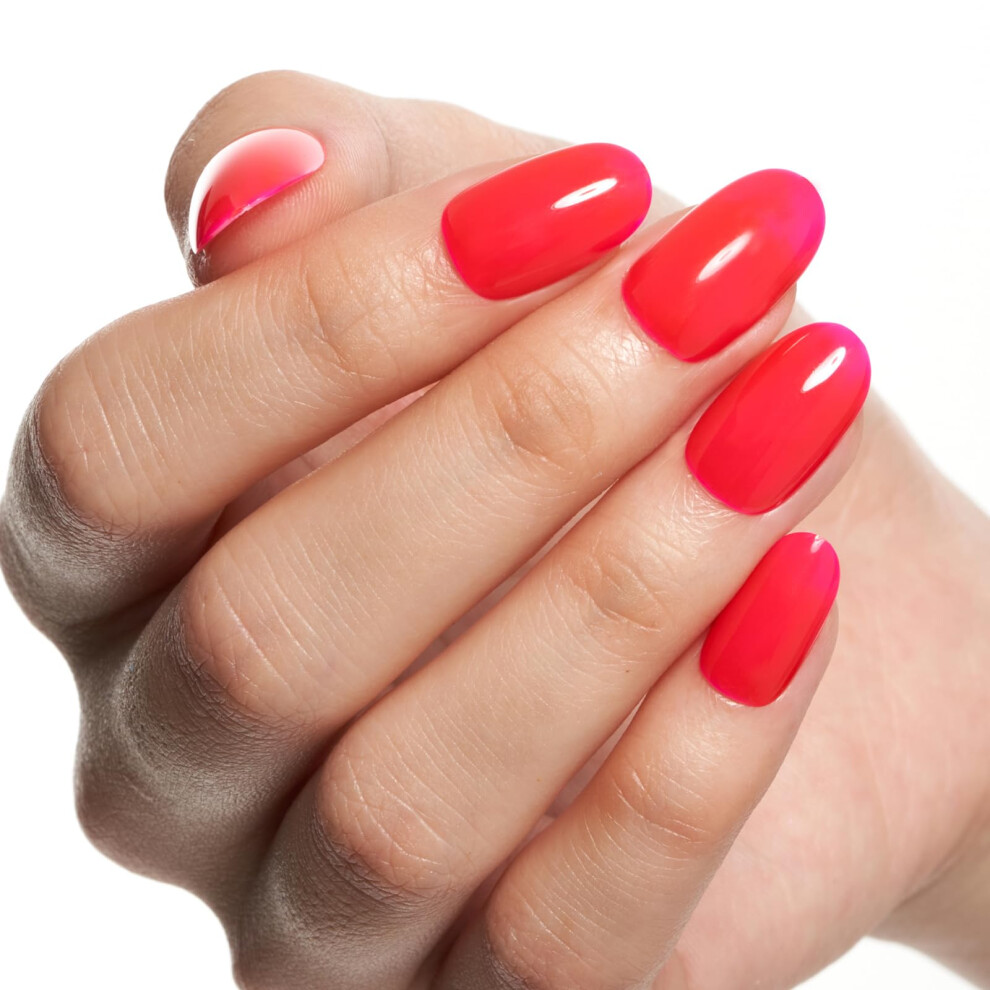 Glamermaid Hot Pink Press On Nails Medium Oval, Short Oval Handmade Glossy Jelly Gel Glue On Gel Nails, Seduction Rose Reusable Full Cover False Nail