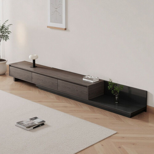 (Black Walnut) Extendable Grey Tv Stand, 200-350cm, Dark Grey Base & 3 Drawers 1