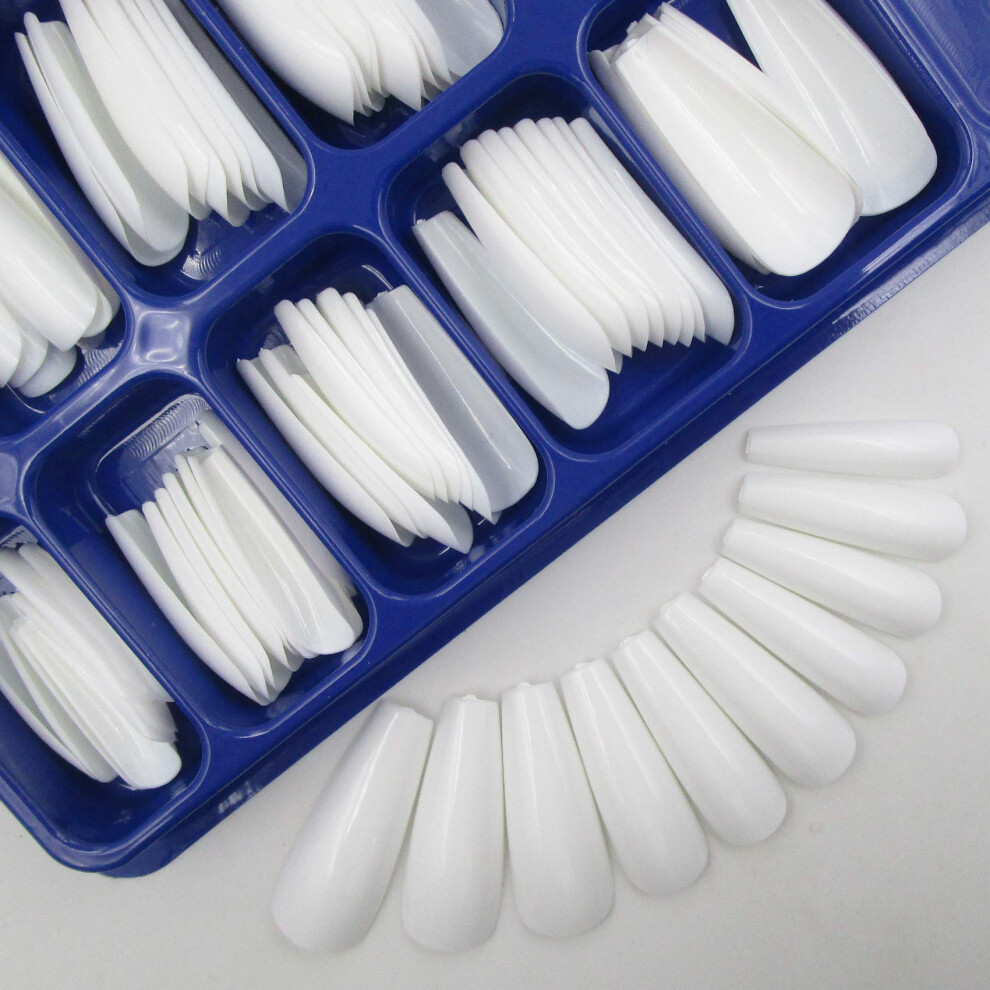 Loveourhome 100Pc Colored Long Coffin False Nails Artificial Acrylic Tips Ballerina Shape Xl Press On Fake Nails Manicure Fingernail Diy Decor For Women Girls (Wh