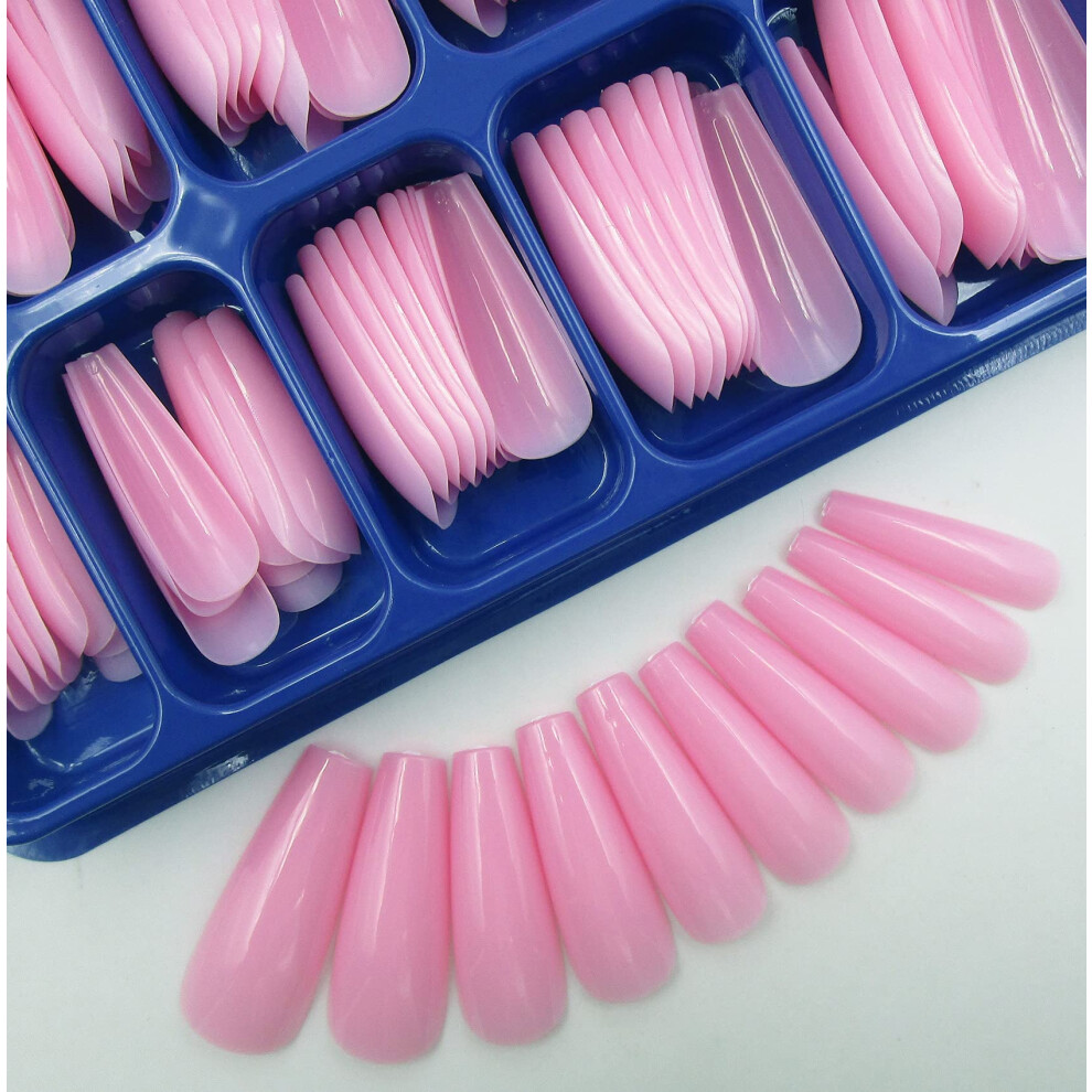Loveourhome 100Pc Colored Long Coffin False Nails Artificial Acrylic Tips Ballerina Shape Xl Pink Press On Fake Nails Manicure Fingernail Diy Decor Fo