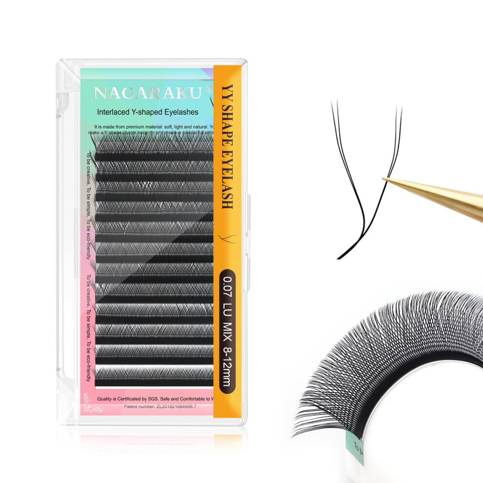 Nagaraku Yy Eyelash Extensions Supplies Y Lash 0.07Mm C Curl 14Mm Premade Fans 4D Russian Volume Y Shape Faux Mink Matte 12 Rows Cluster Pre Fanned Wi