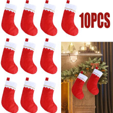 10 Red Felt Christmas Stockings with Gold Trim