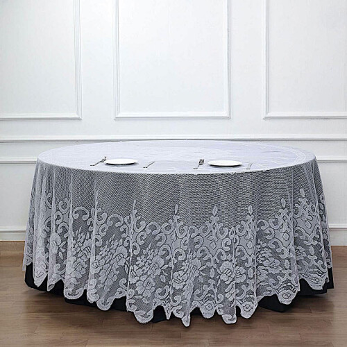 White Polyester Lace Round Tablecloth 120 in