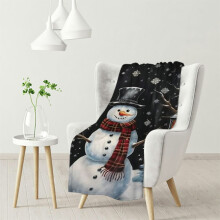 Manta de franela con diseño de muñeco de nieve y copo de nieve, 100 130 cm